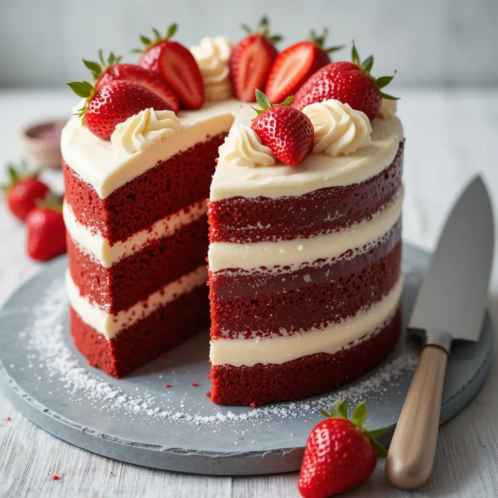 Red Velvet Cake with Strawberries