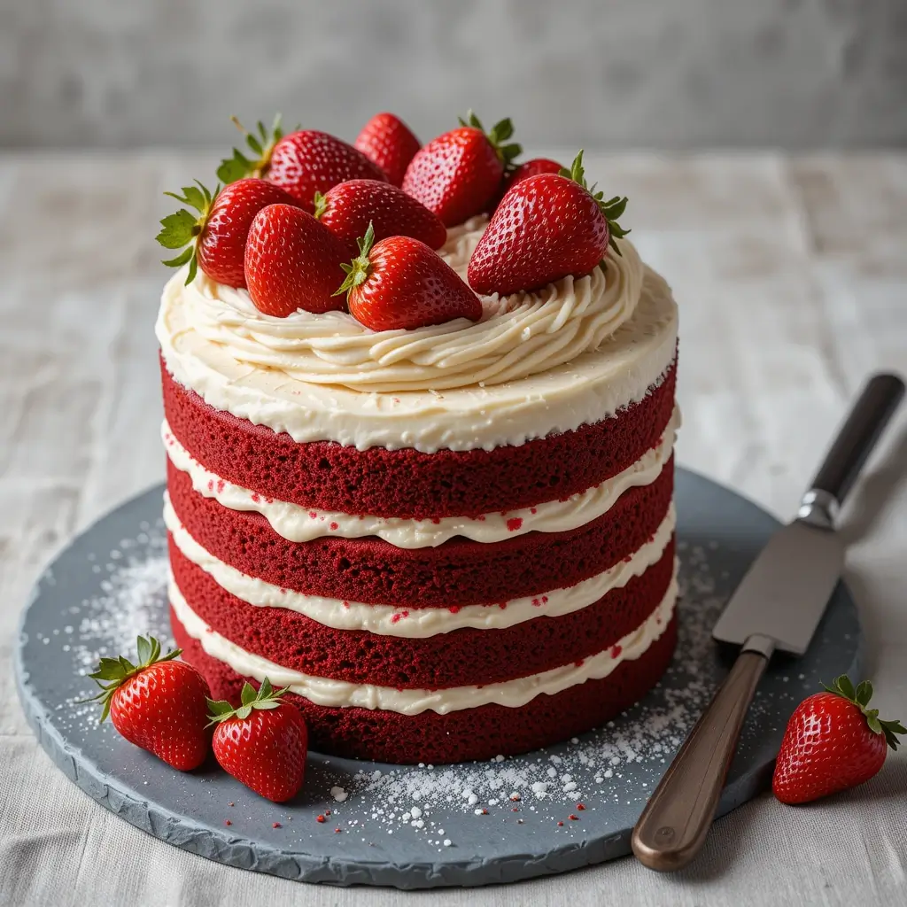 Red Velvet Cake with Strawberries