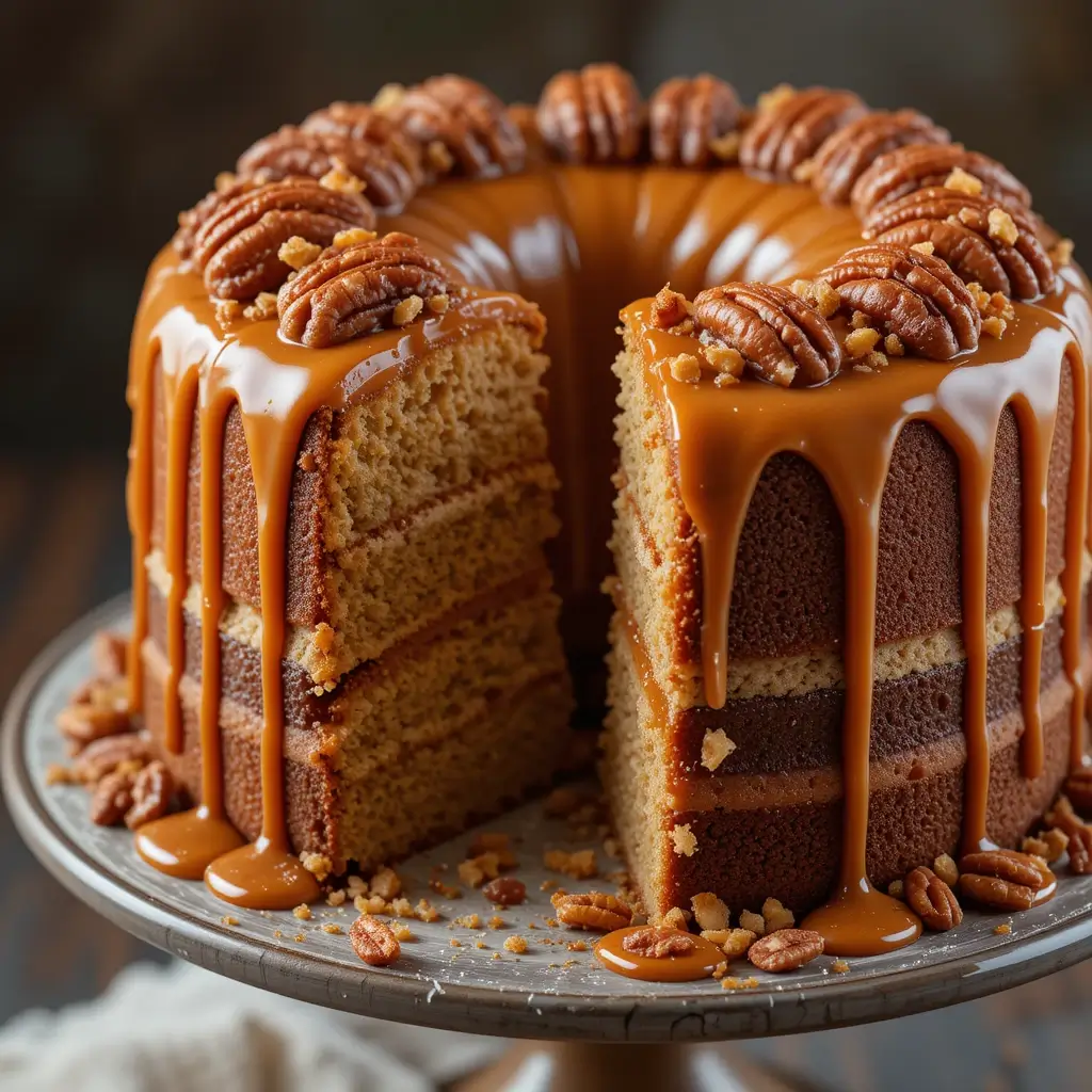 caramel cake with pecans