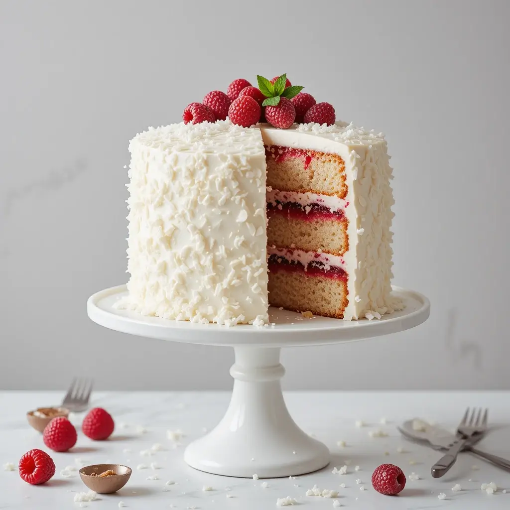 Coconut Cake with Raspberry Filling