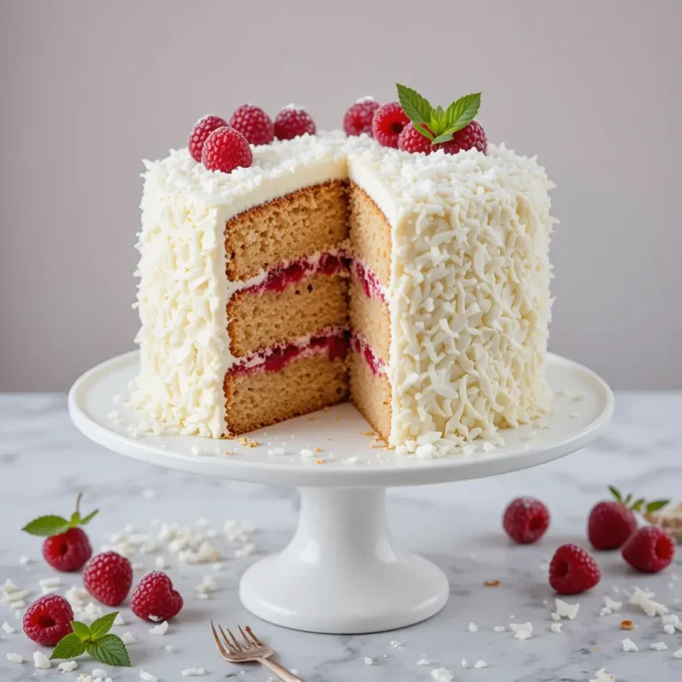 Coconut Cake with Raspberry Filling