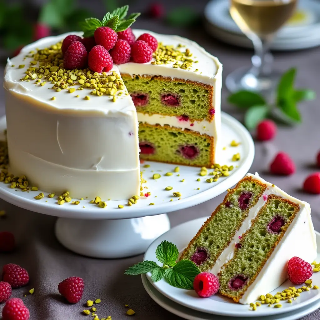 Raspberry Pistachio Cake