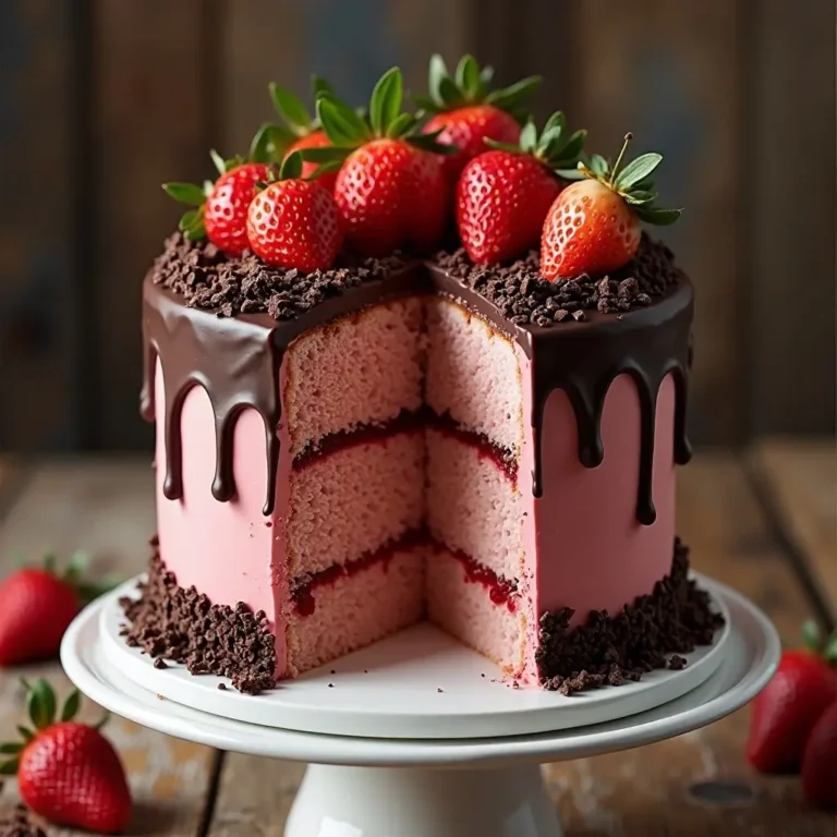 Strawberry Cake With Chocolate Frosting