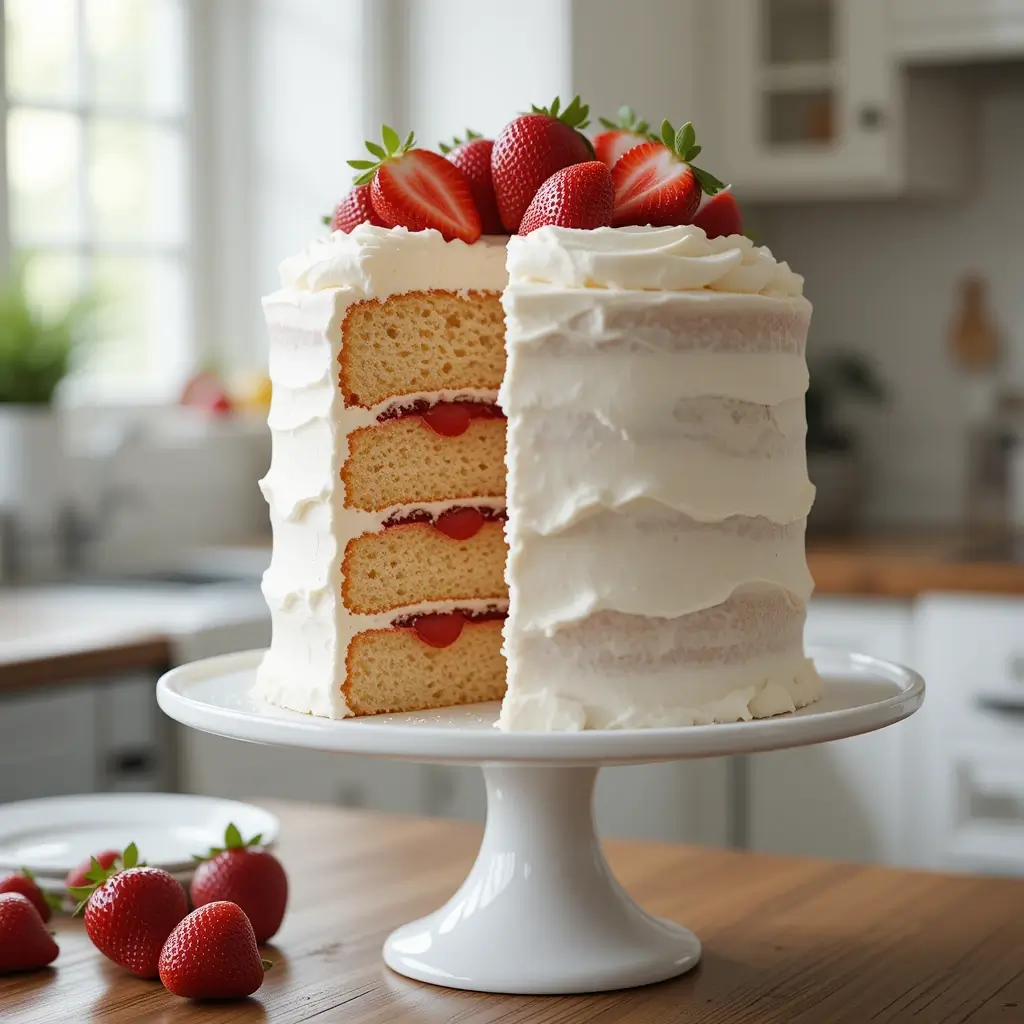 Vanilla Cake with Strawberry Filling