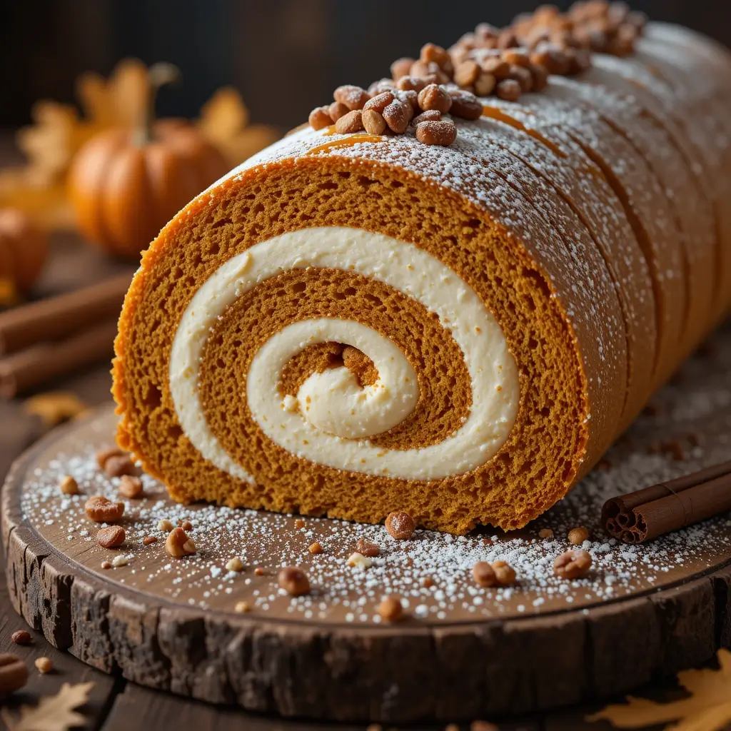 Pumpkin Cake Roll with Cream Cheese