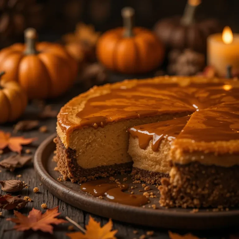 Pumpkin Cheesecake Graham Cracker Crust with Caramel Glaze