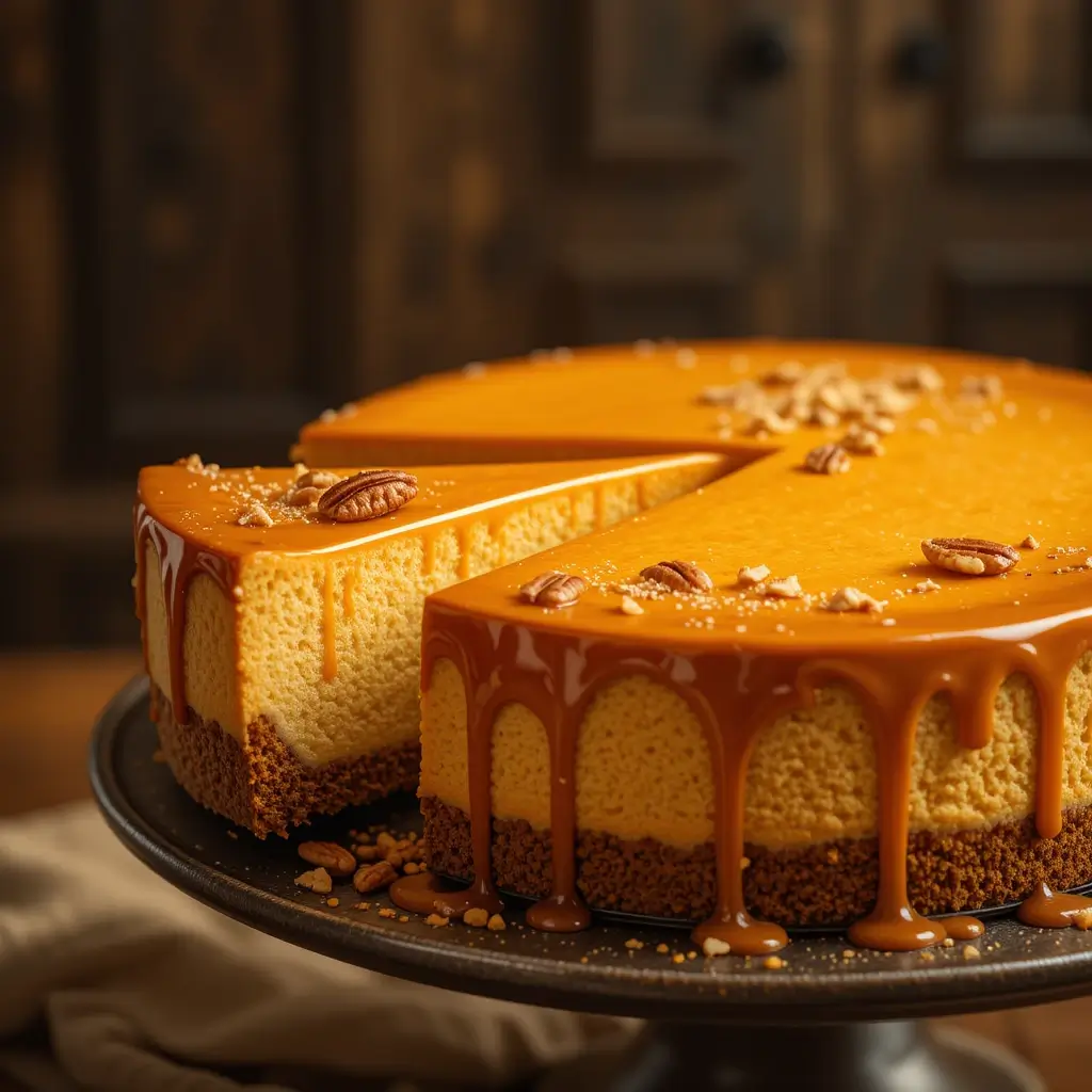 Pumpkin Cheesecake with Caramel Sauce