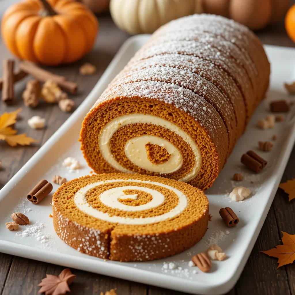 Pumpkin Roll Cake with Cream Cheese Filling