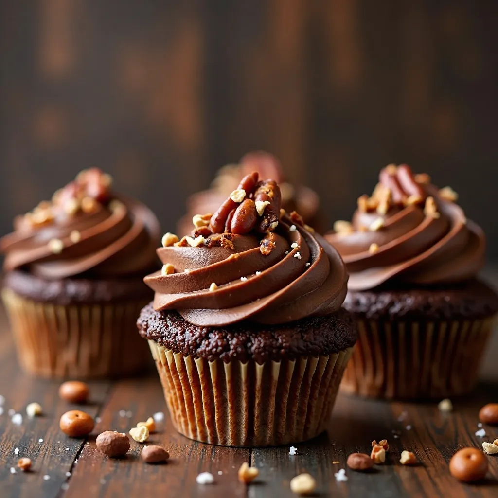 Chocolate Pecan Turtle Cupcakes